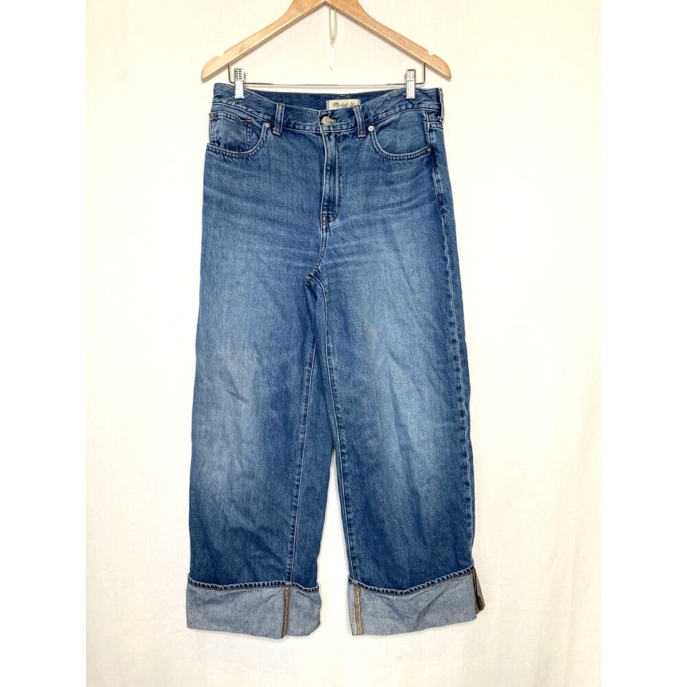 Madewell Blue Denim Super Wide Leg Cuffed Jeans Size 29